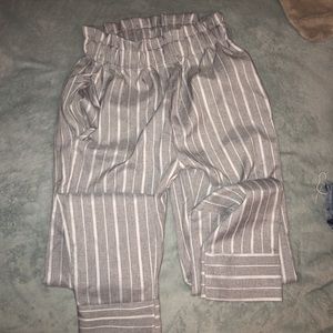 grey and white striped casual pants